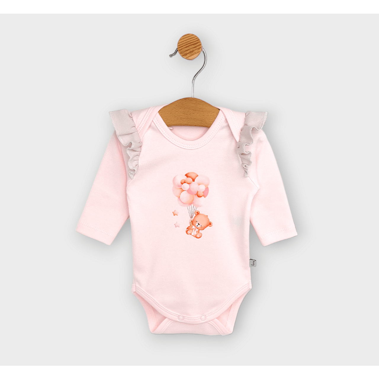Body pentru bebeluși cu mâneci lungi, ursuleț de pluș și baloane, roz, 48 - 62 cm.