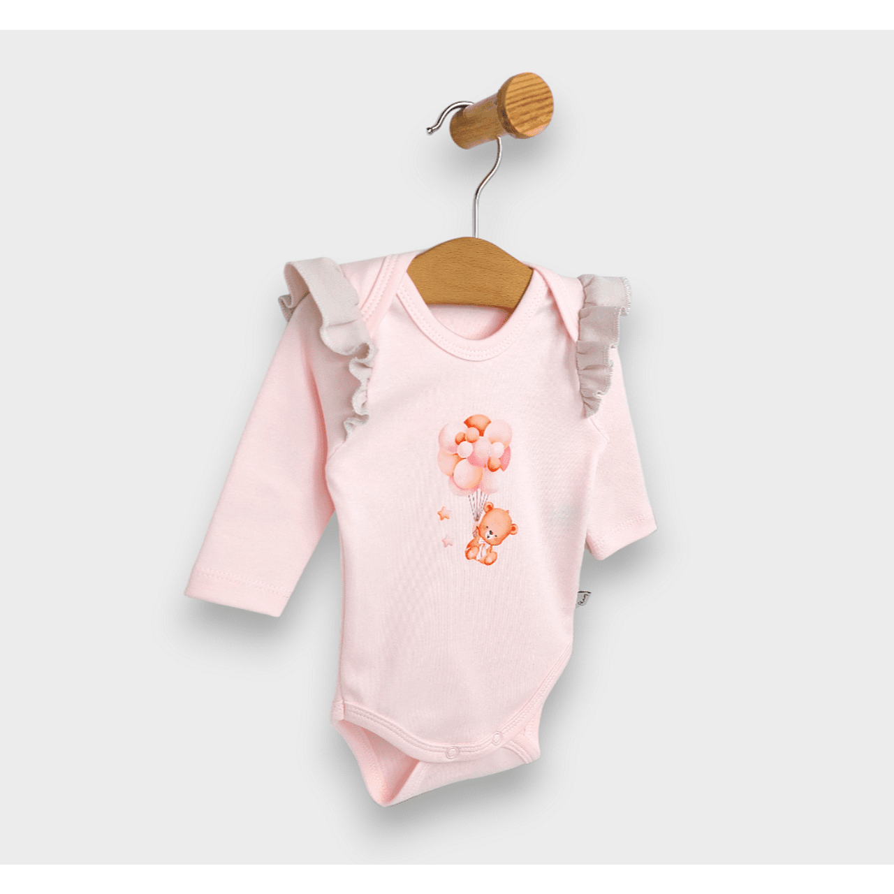 Body pentru bebeluși cu mâneci lungi, ursuleț de pluș și baloane, roz, 48 - 62 cm.