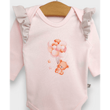 Body pentru bebeluși cu mâneci lungi, ursuleț de pluș și baloane, roz, 48 - 62 cm.