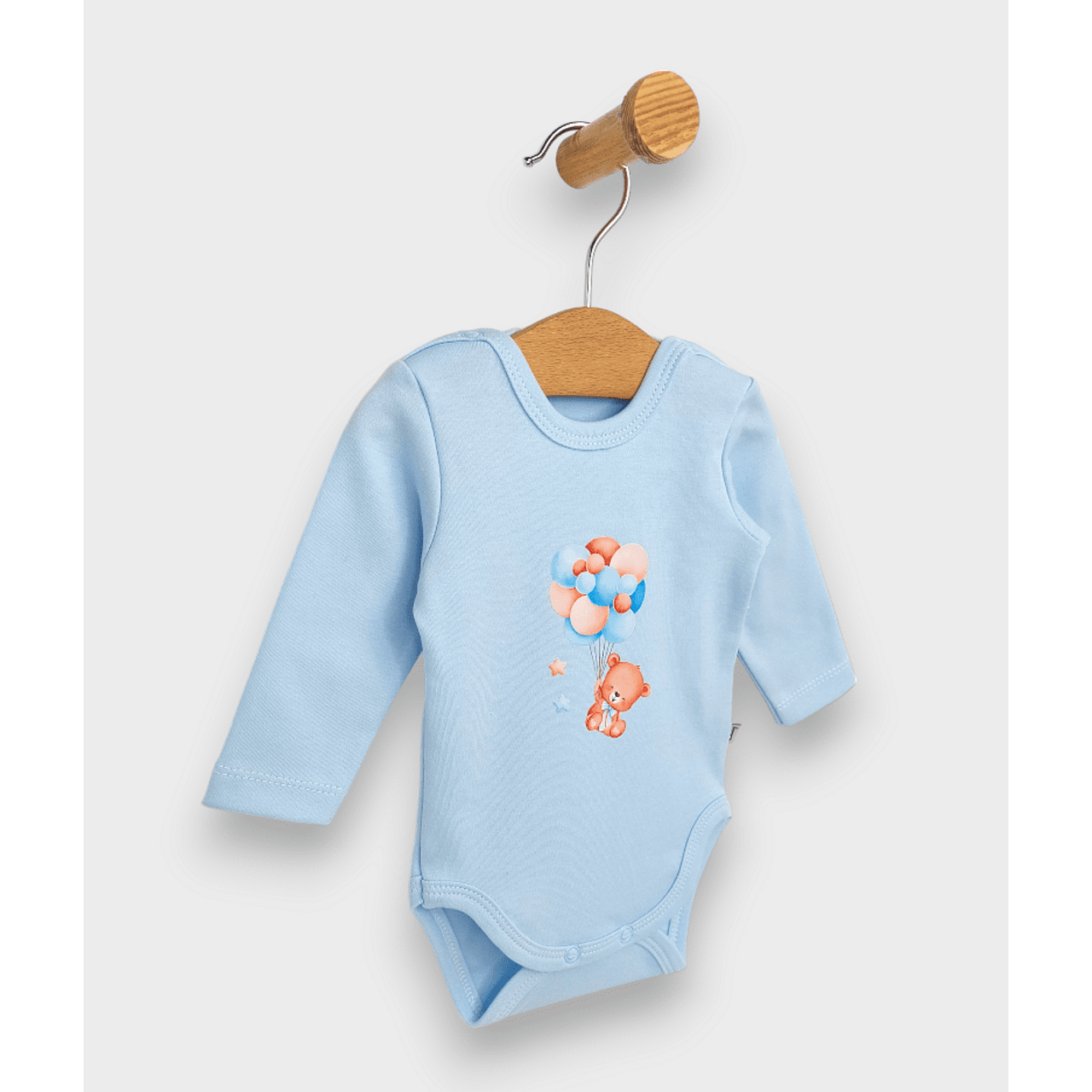 Body pentru bebeluși cu mâneci lungi, ursuleț de pluș și baloane, albastru, 48 - 62 cm.