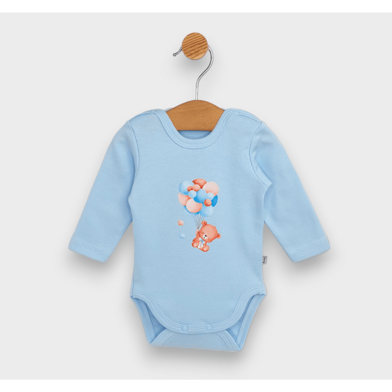 Body pentru bebeluși cu mâneci lungi, ursuleț de pluș și baloane, albastru, 48 - 62 cm.