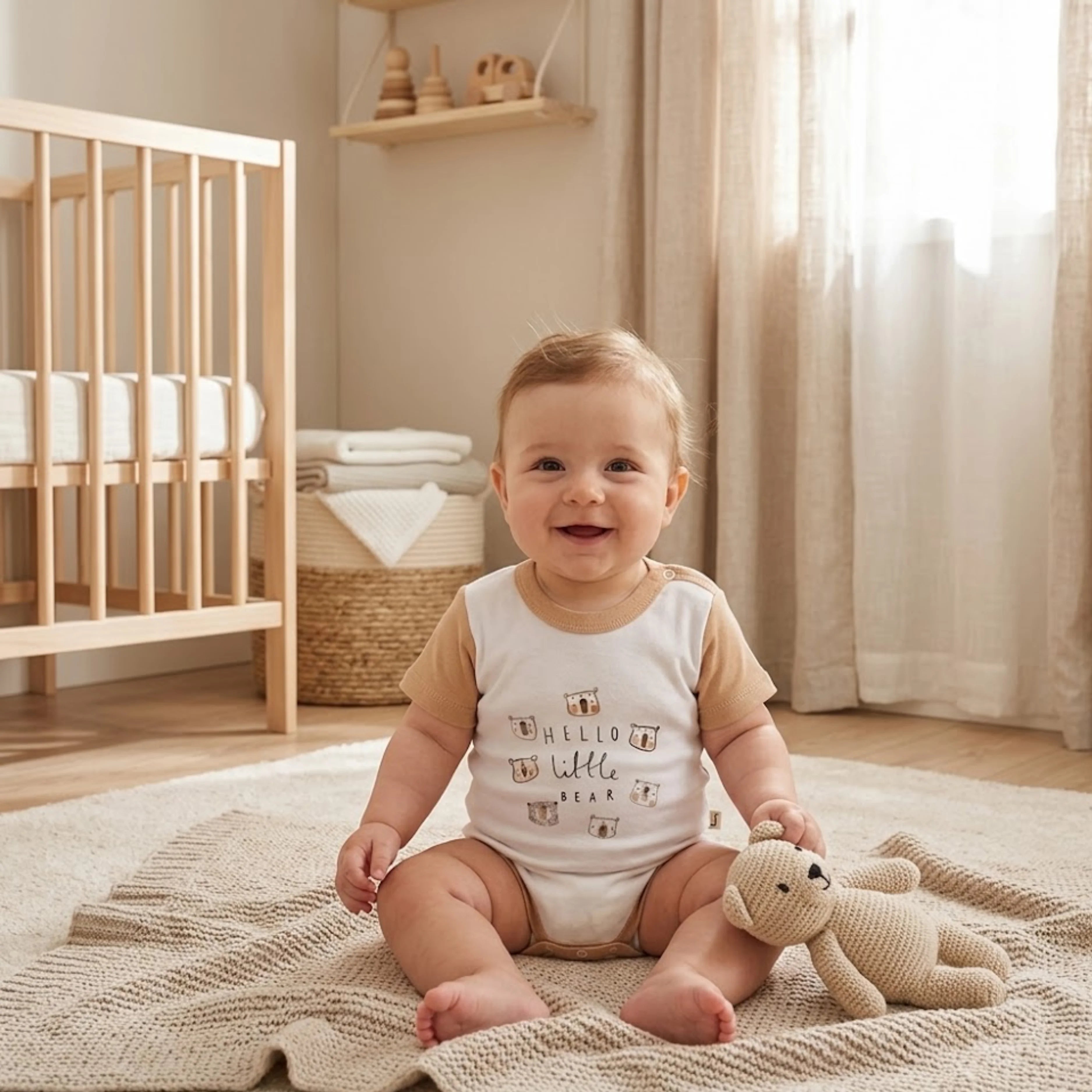 Бебешко Боди С Къс Ръкав Hello Little Bear 56 80см. Бял Мока Rainy