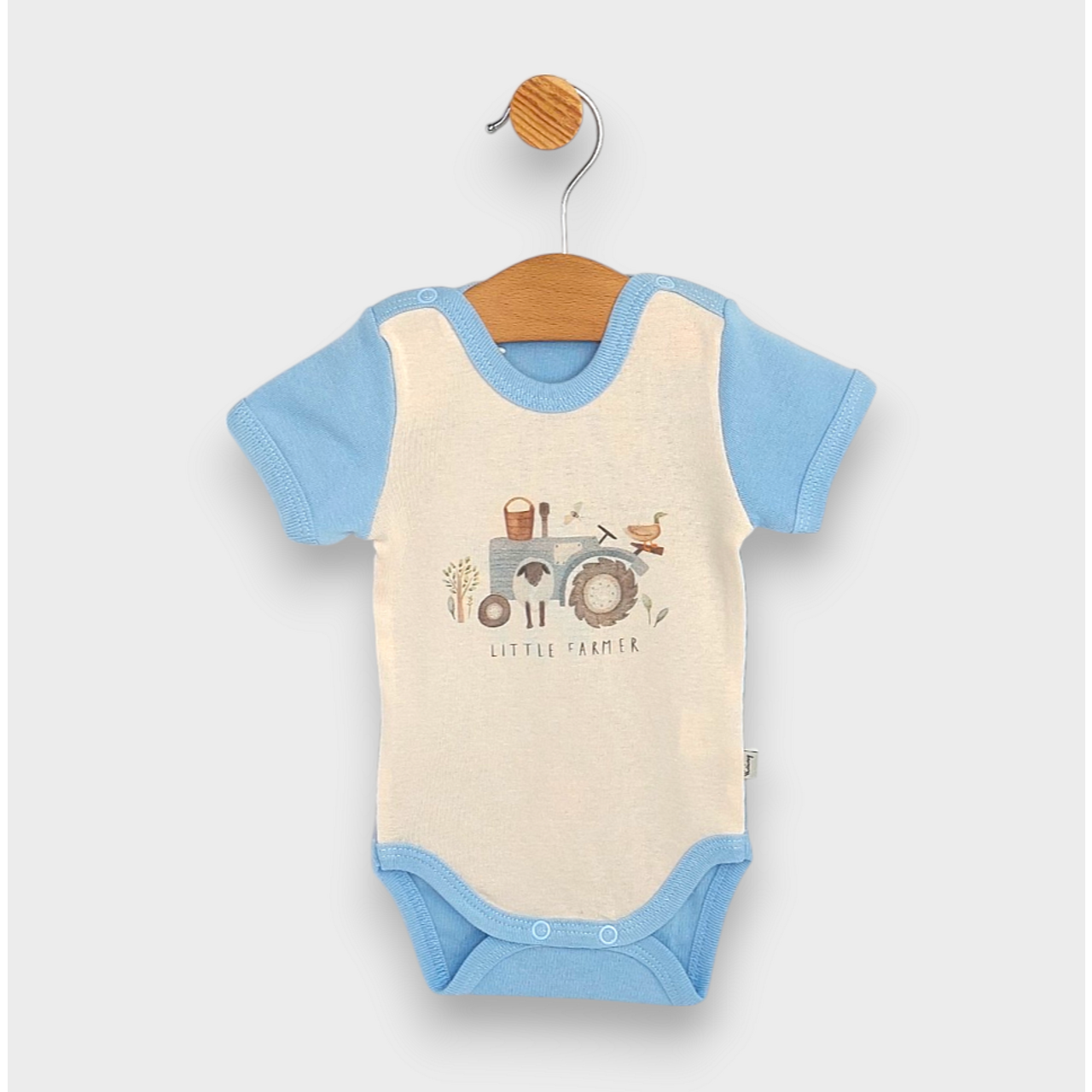 Бебешко Боди С Къс Ръкав Little Farmer 56 80см. Екрю Океан Rainy