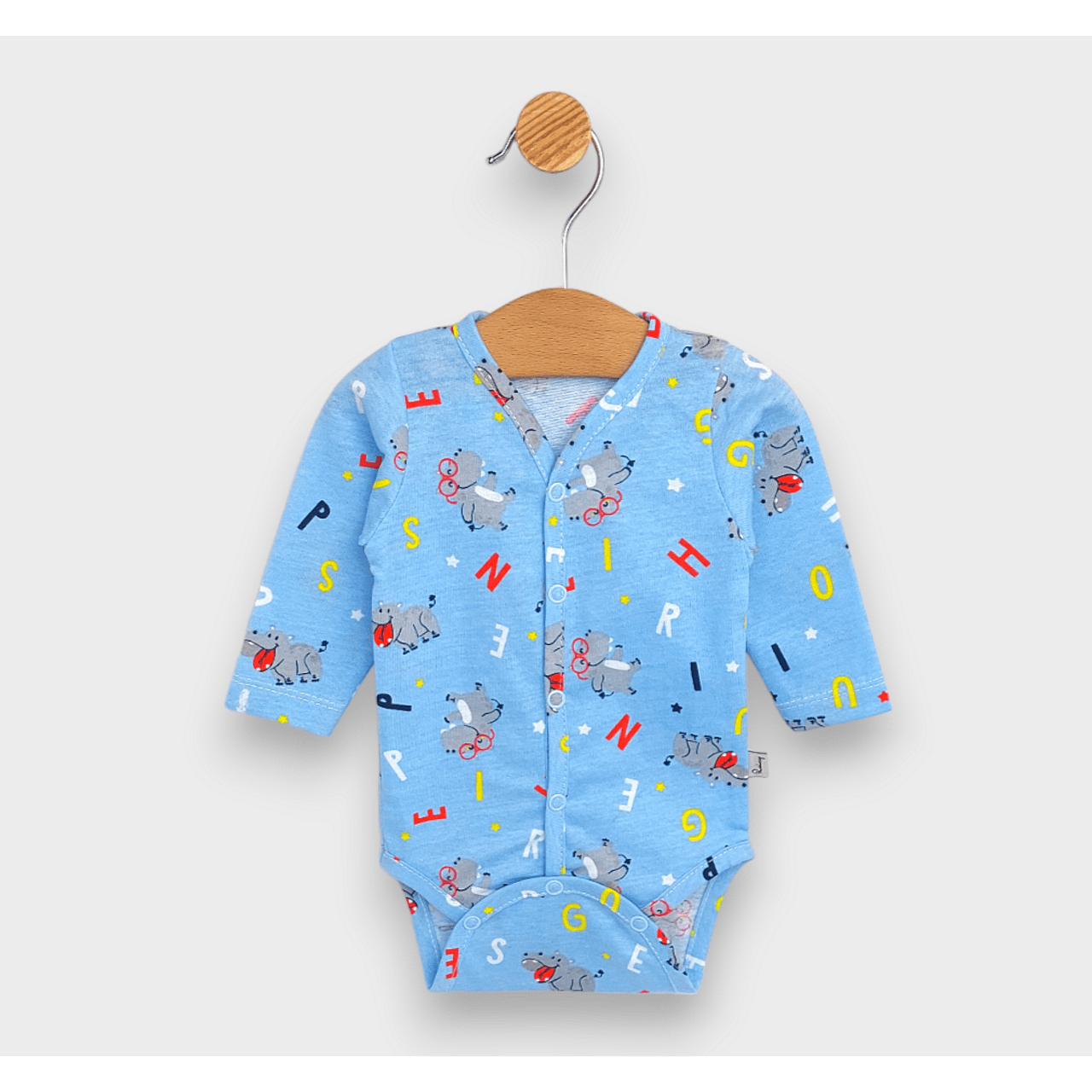 Body pentru bebeluși cu imprimeu animal domestic, cu închidere frontală, mânecă lungă, 48 - 62 cm, albastru
