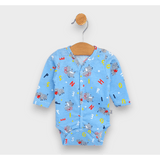 Body pentru bebeluși cu imprimeu animal domestic, cu închidere frontală, mânecă lungă, 48 - 62 cm, albastru