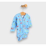Body pentru bebeluși cu imprimeu animal domestic, cu închidere frontală, mânecă lungă, 48 - 62 cm, albastru
