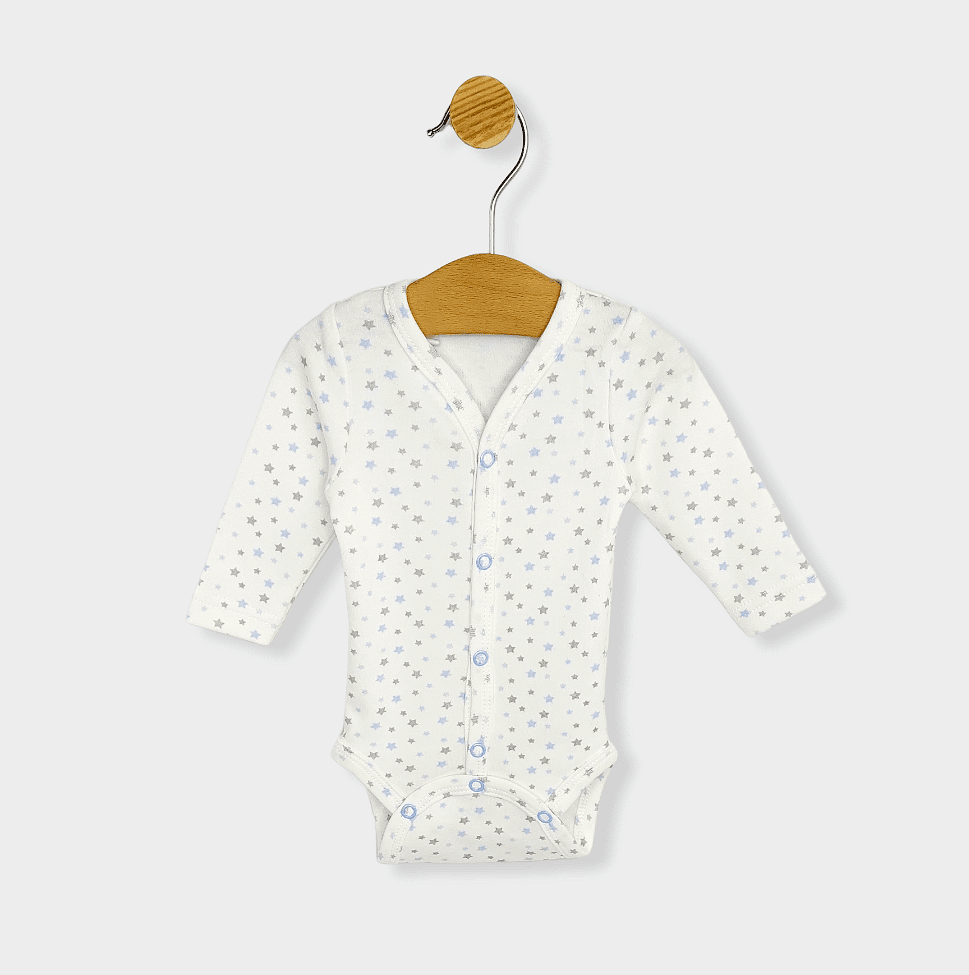 Body de ploaie pentru bebeluși cu închidere frontală, stele albastre, 48-68 cm.