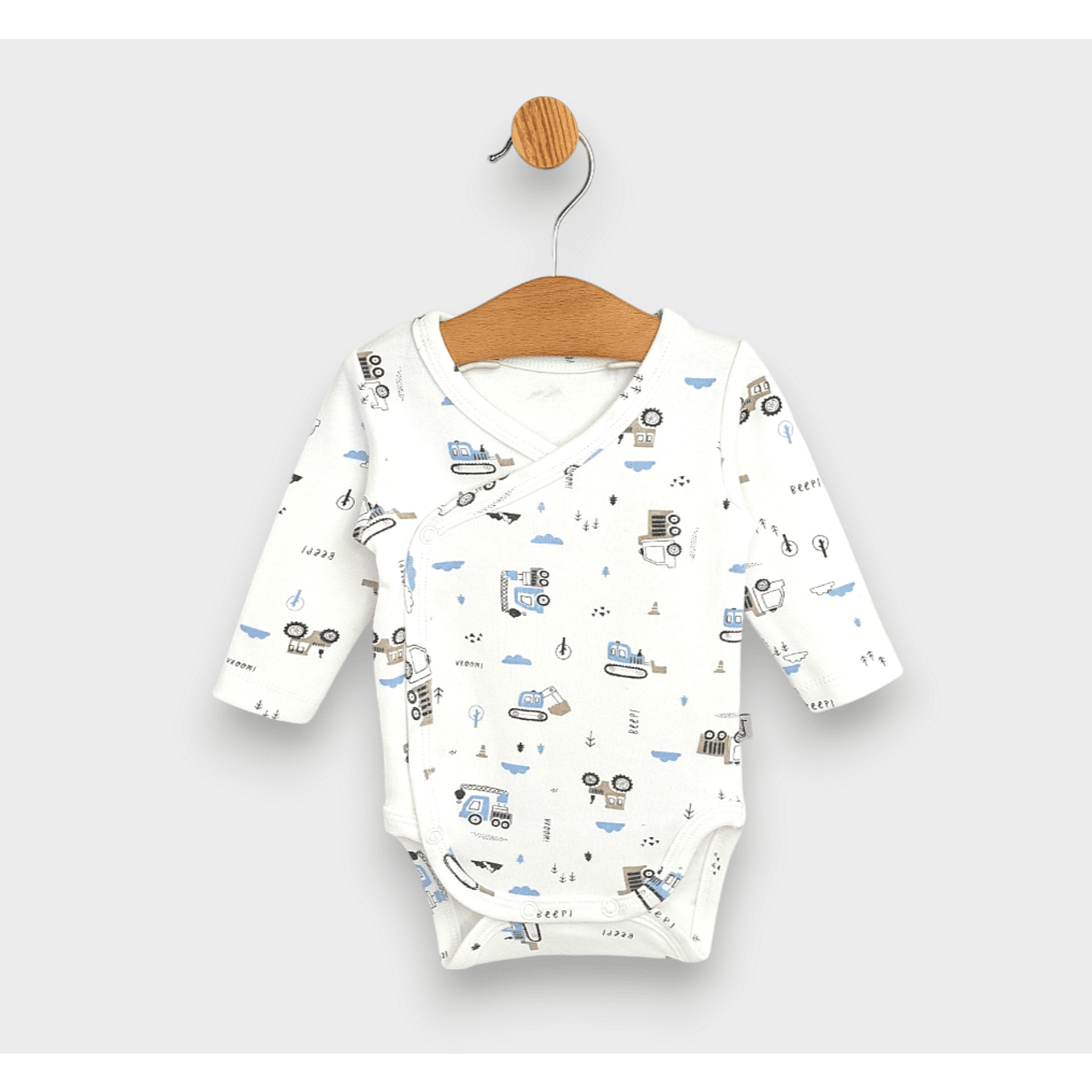 Body pentru bebeluși cu închidere laterală, model tractoare, 48 - 68 cm