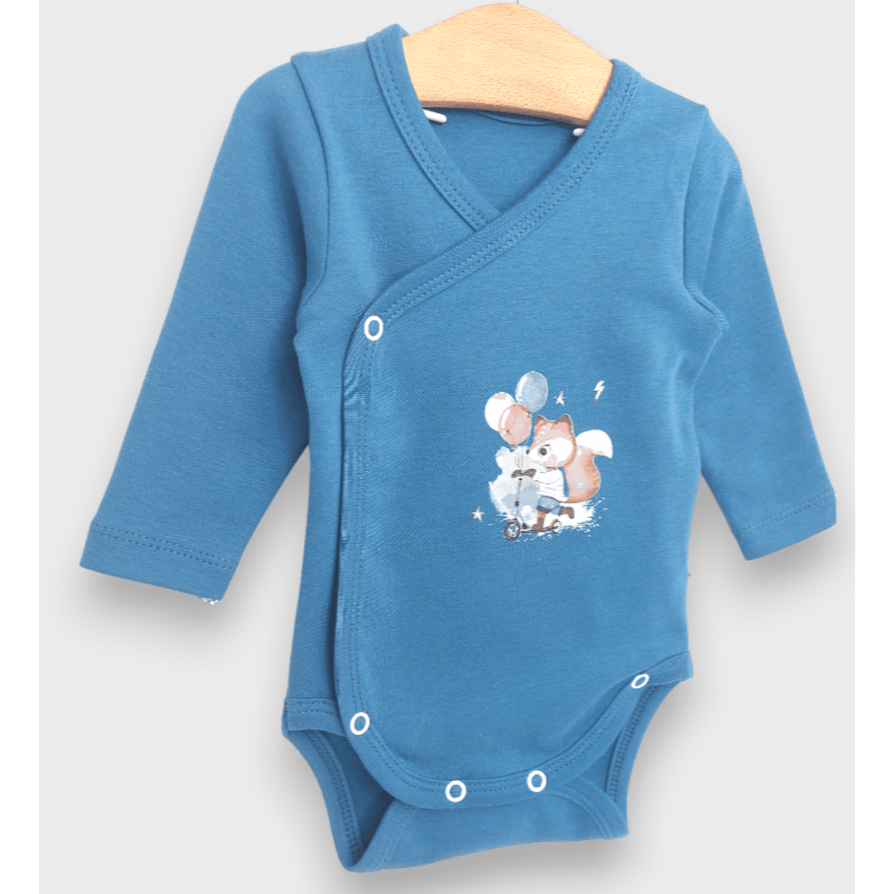 Rainy Бебешко Боди Със Странично Закопчаване Катеричка С Тротинетка 48 - 74 См. Син Океан