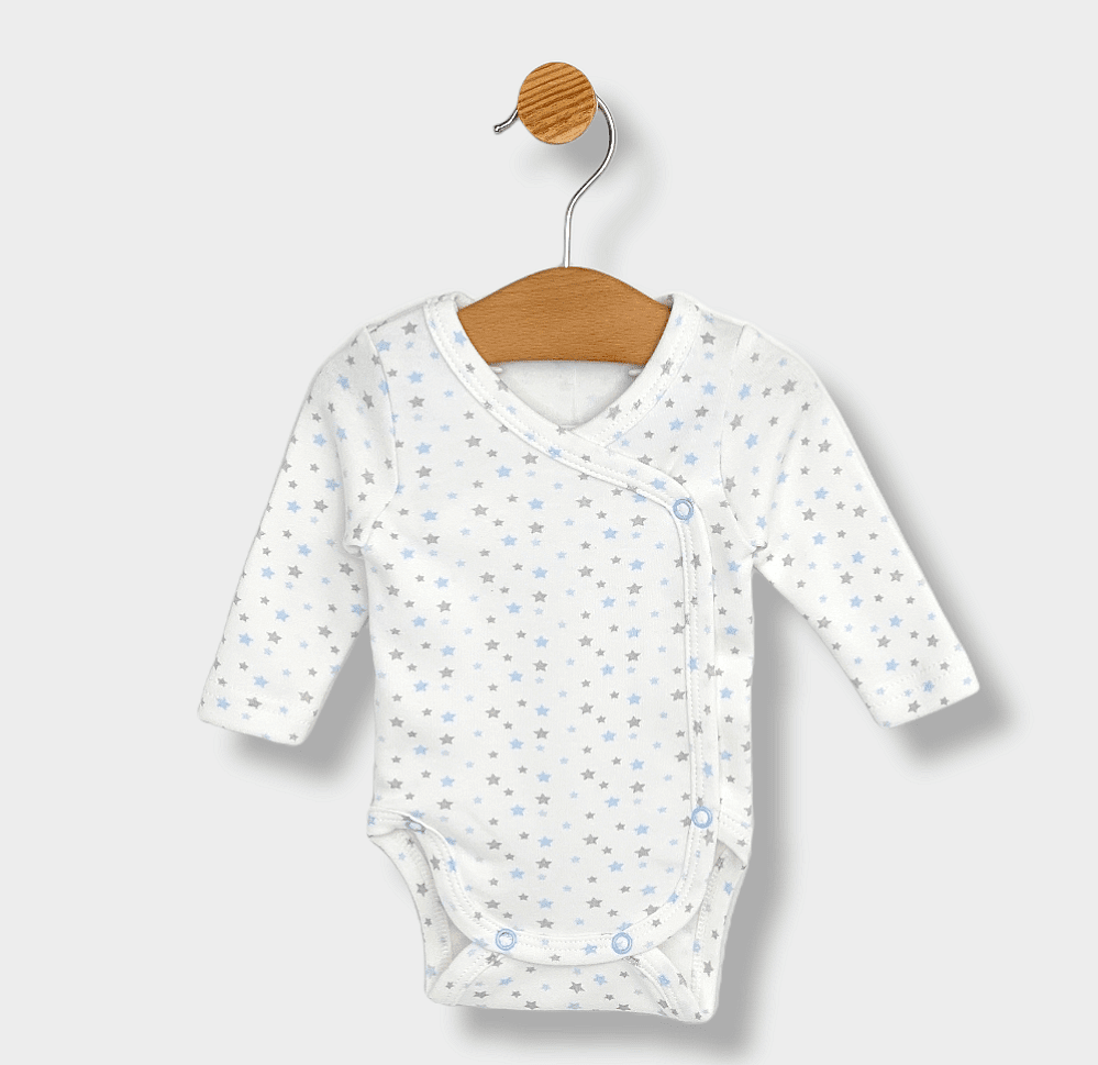 Body de ploaie pentru bebeluși cu stele albastre și închidere laterală, 48-74 cm.