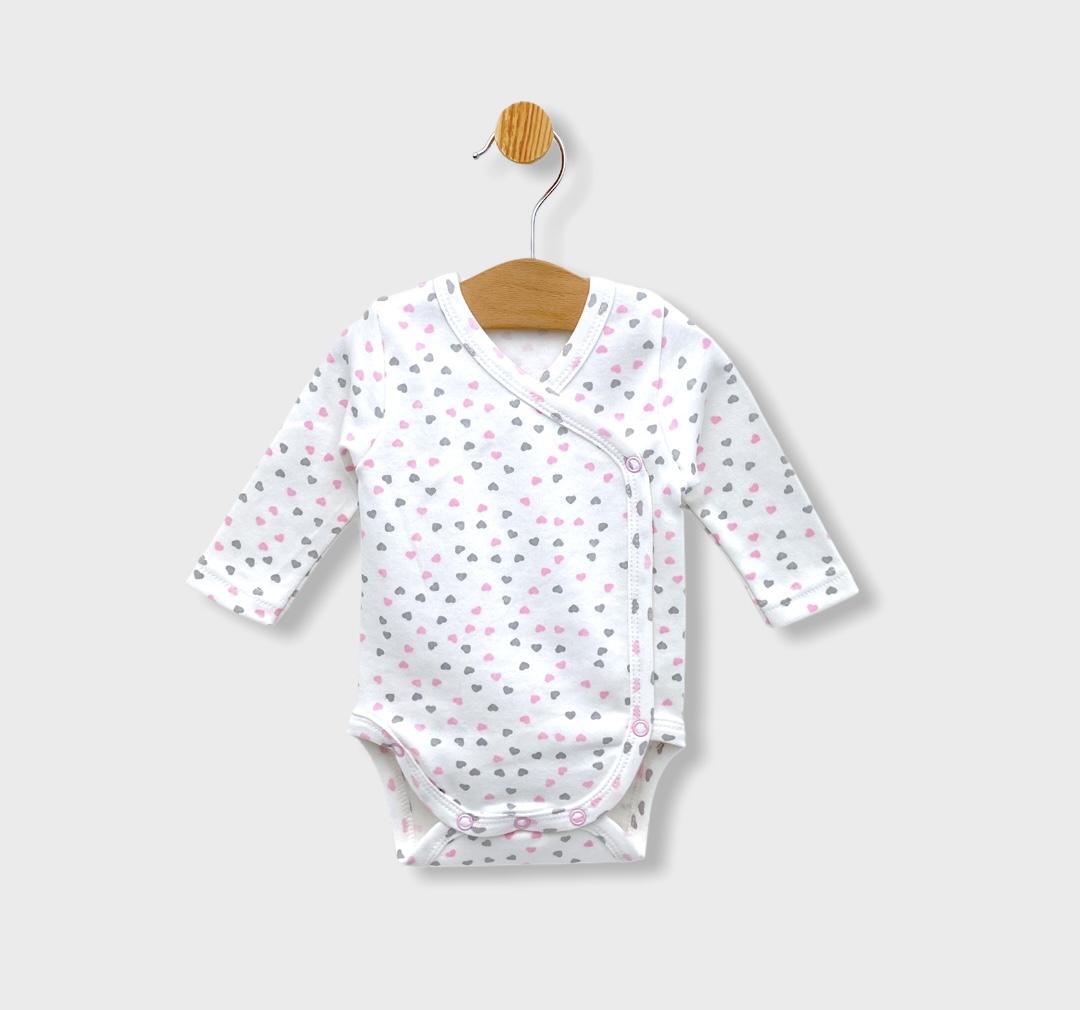 Body pentru bebeluși cu imprimeu inimă și închidere laterală, 48-74 cm.