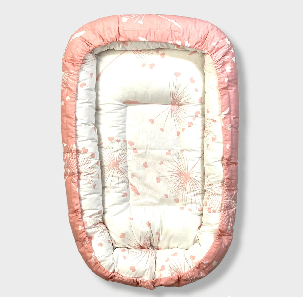 Cuib antireflux Rainy Baby pentru nou-născuți, păpădii roz de lux