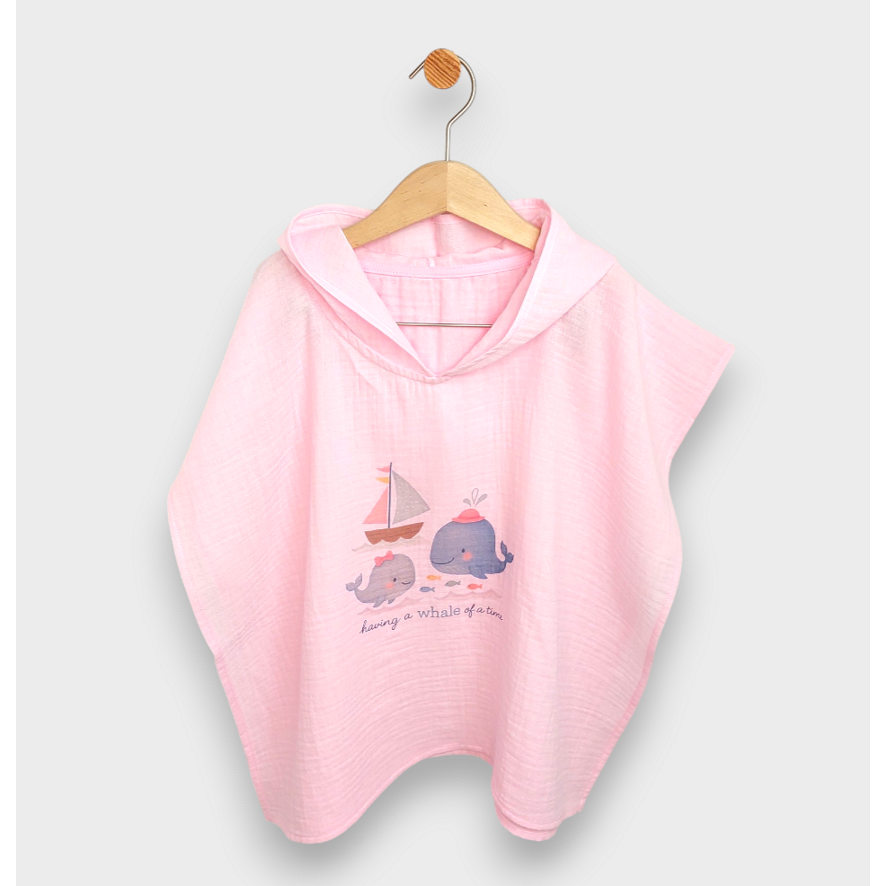 Бебешко Муселиново Пончо С Качулка Whales Pink Rainy