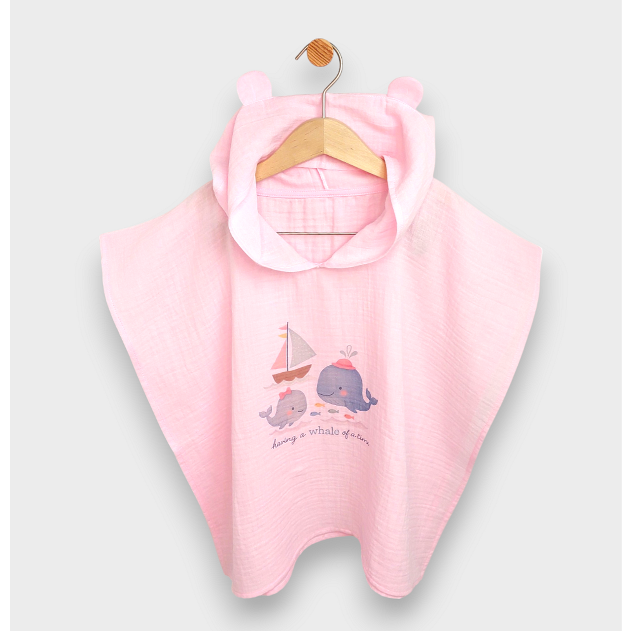 Бебешко Муселиново Пончо С Качулка Whales Pink Rainy