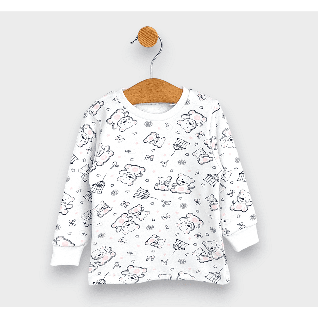 Pijamale ploioase pentru copii cu mâneci lungi 74 - 110 cm. Ursuleț de pluș roz