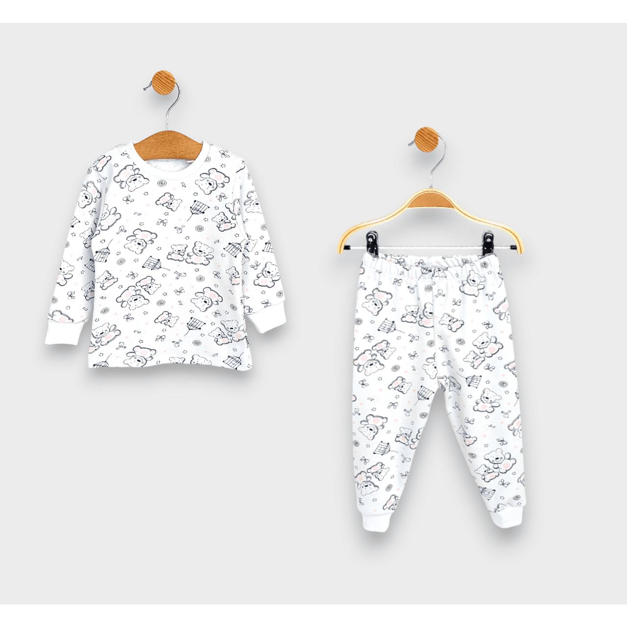 Pijamale ploioase pentru copii cu mâneci lungi 74 - 110 cm. Ursuleț de pluș roz