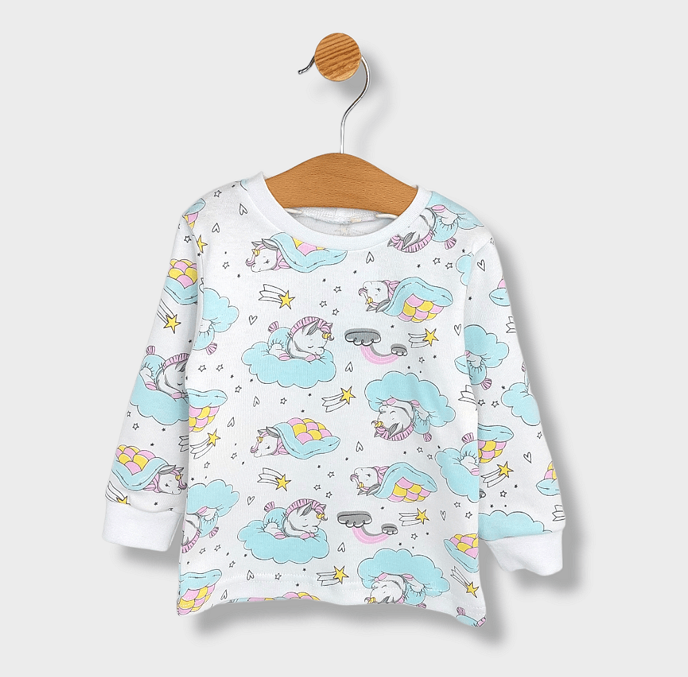 Pijamale ploioase pentru copii cu mâneci lungi, unicorn pe un nor, 74 - 110 cm.