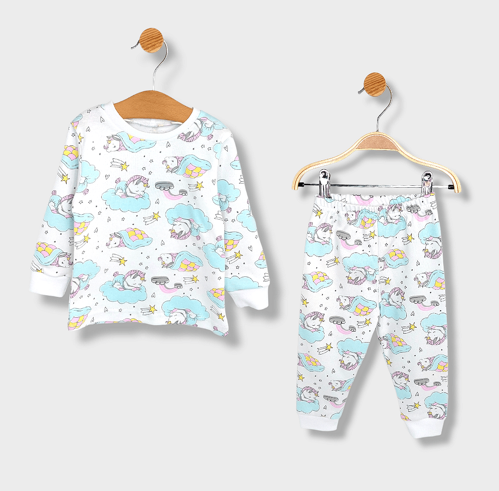 Pijamale ploioase pentru copii cu mâneci lungi, unicorn pe un nor, 74 - 110 cm.