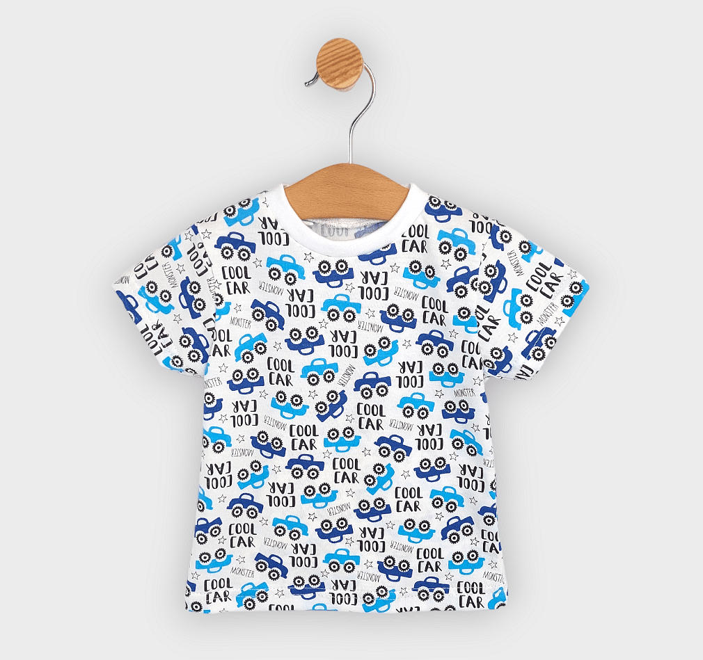 Pijamale ploioase pentru copii cu mâneci scurte, model mașină cool, 74-110 cm.