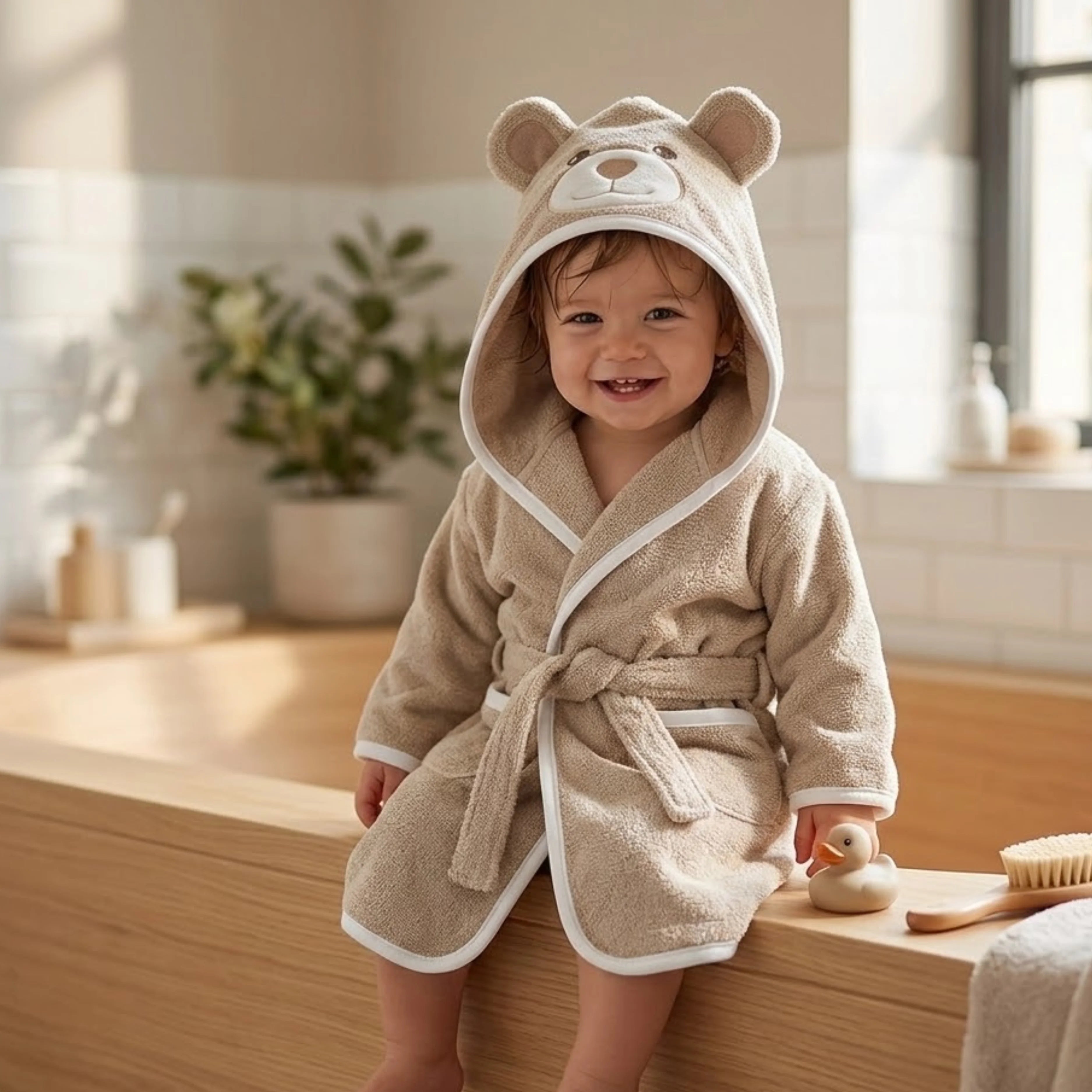 Детски Халат С Ушички 1 2 Г. Мече Сив Rainy