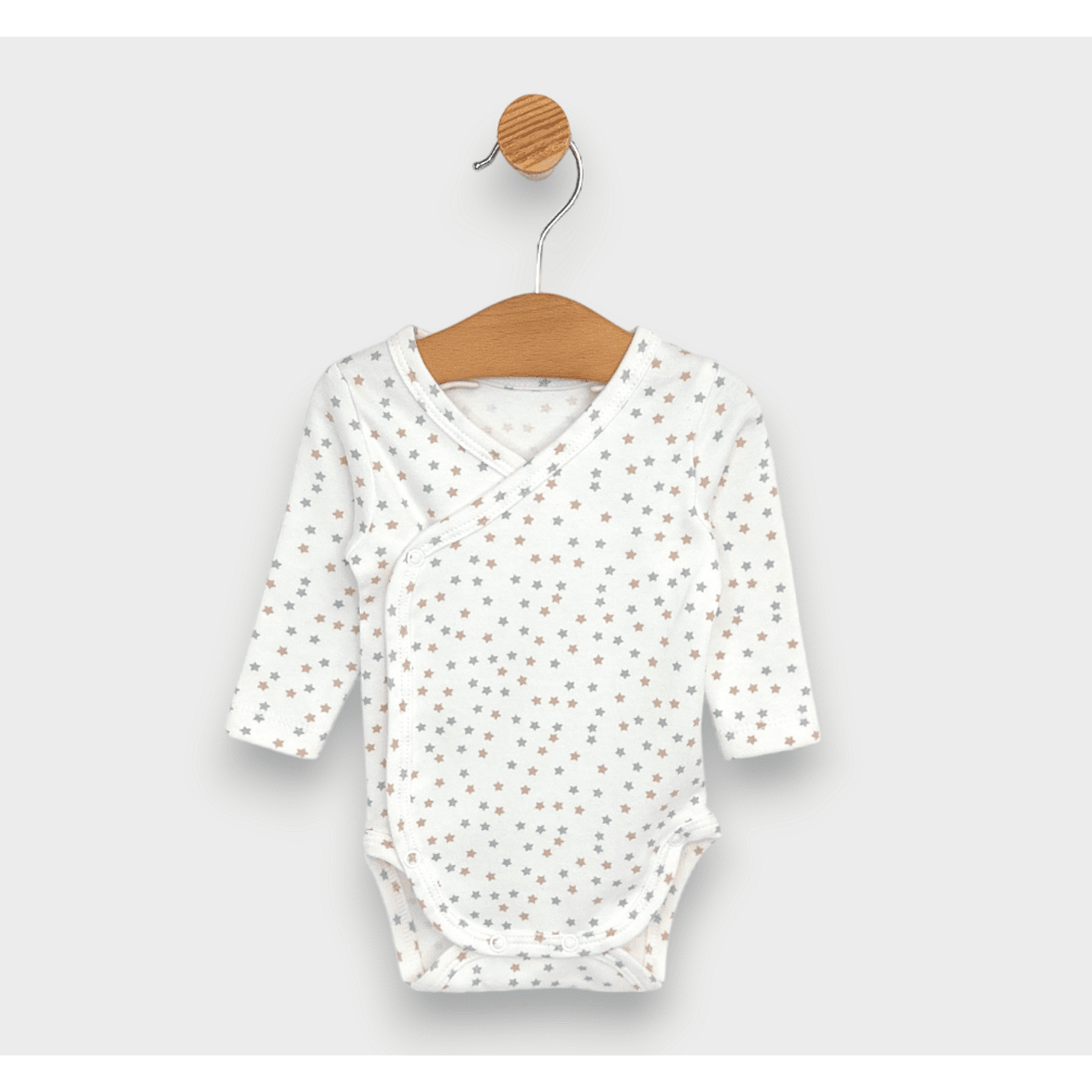 Rainy Комплект Бодита 2 Броя 56 - 68См. Сиви И Бежови Звезди / Топло Какао