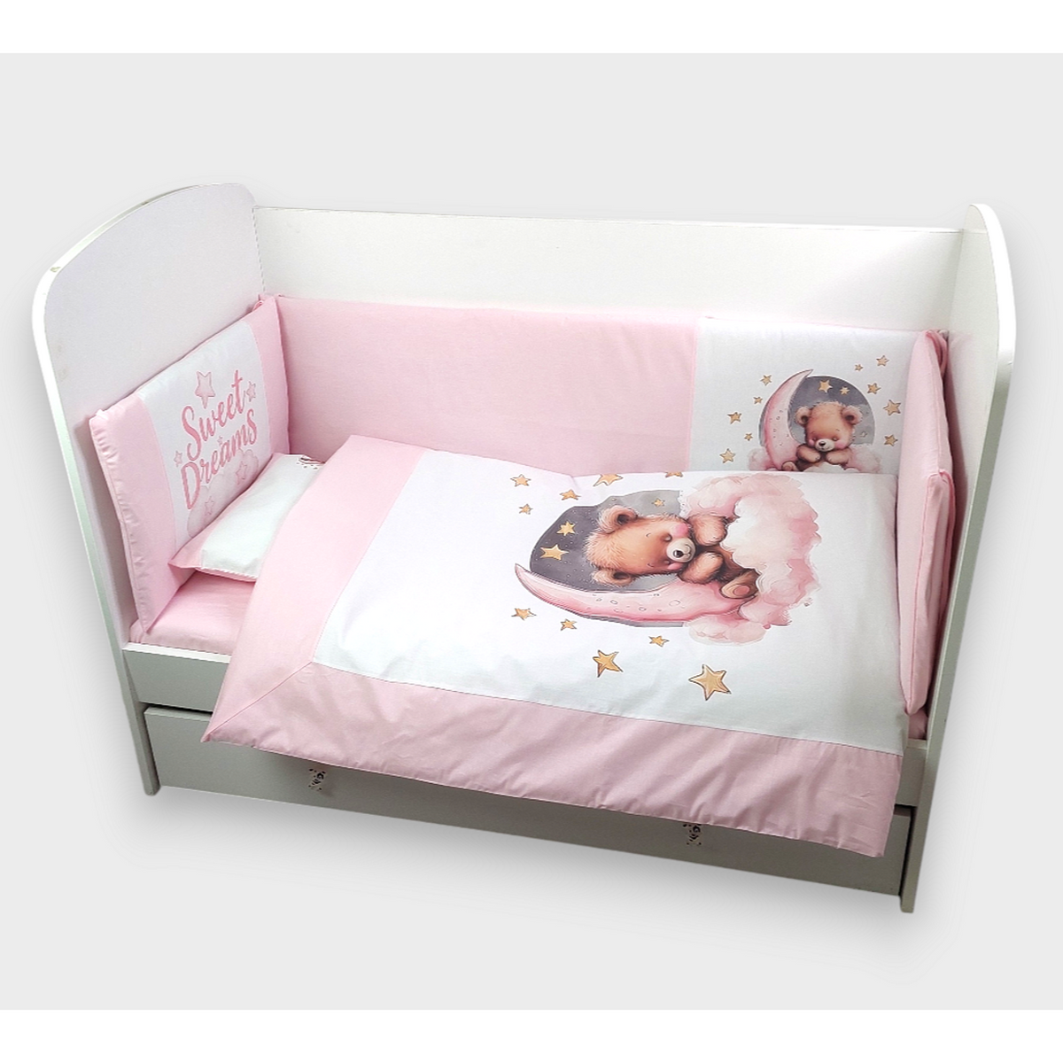 Обиколник За Бебешка Кошара 60х120 См. Лунно Мече Розов Rainy