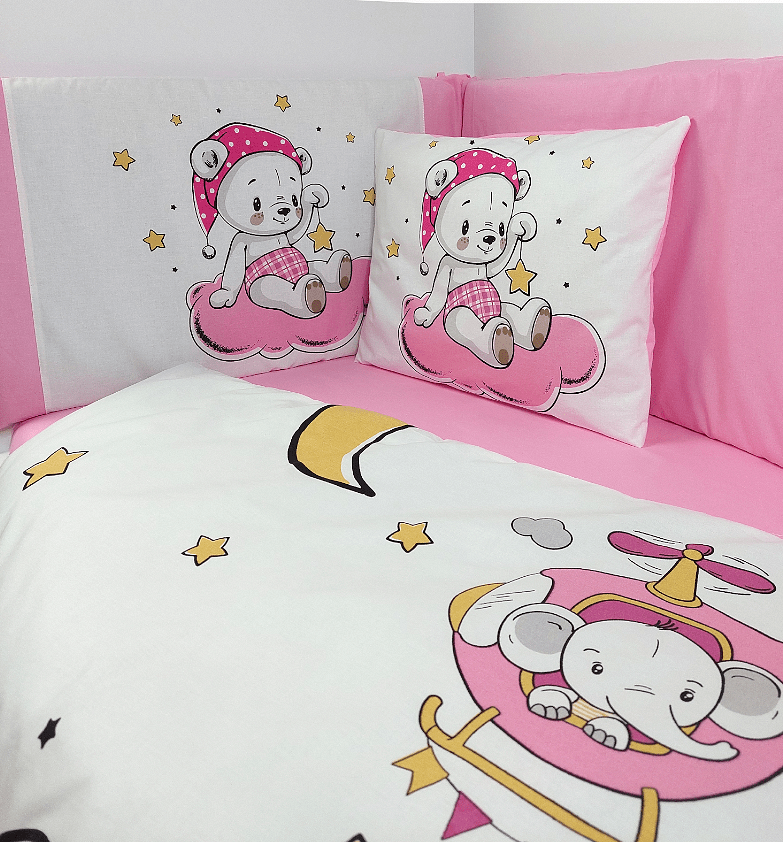 Rainy Обиколник За Бебешка Кошара 65Х110 См. Розово Мече