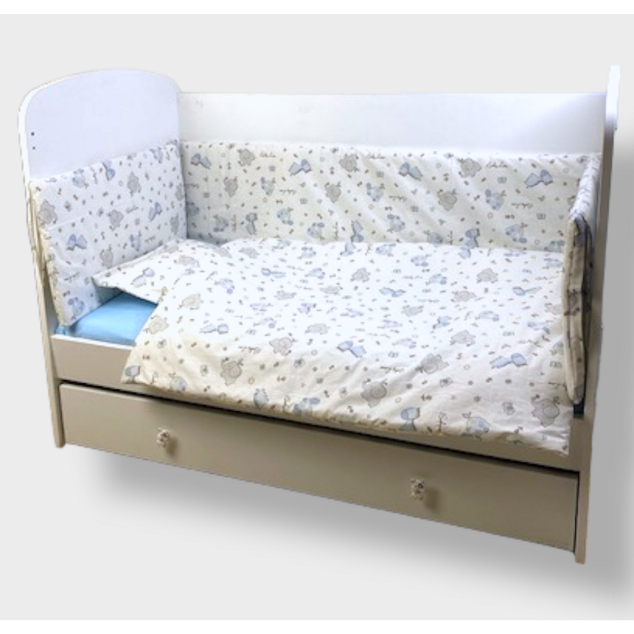 Обиколник За Бебешка Кошара 60х120 См. Сини Зебри И Слончета Rainy
