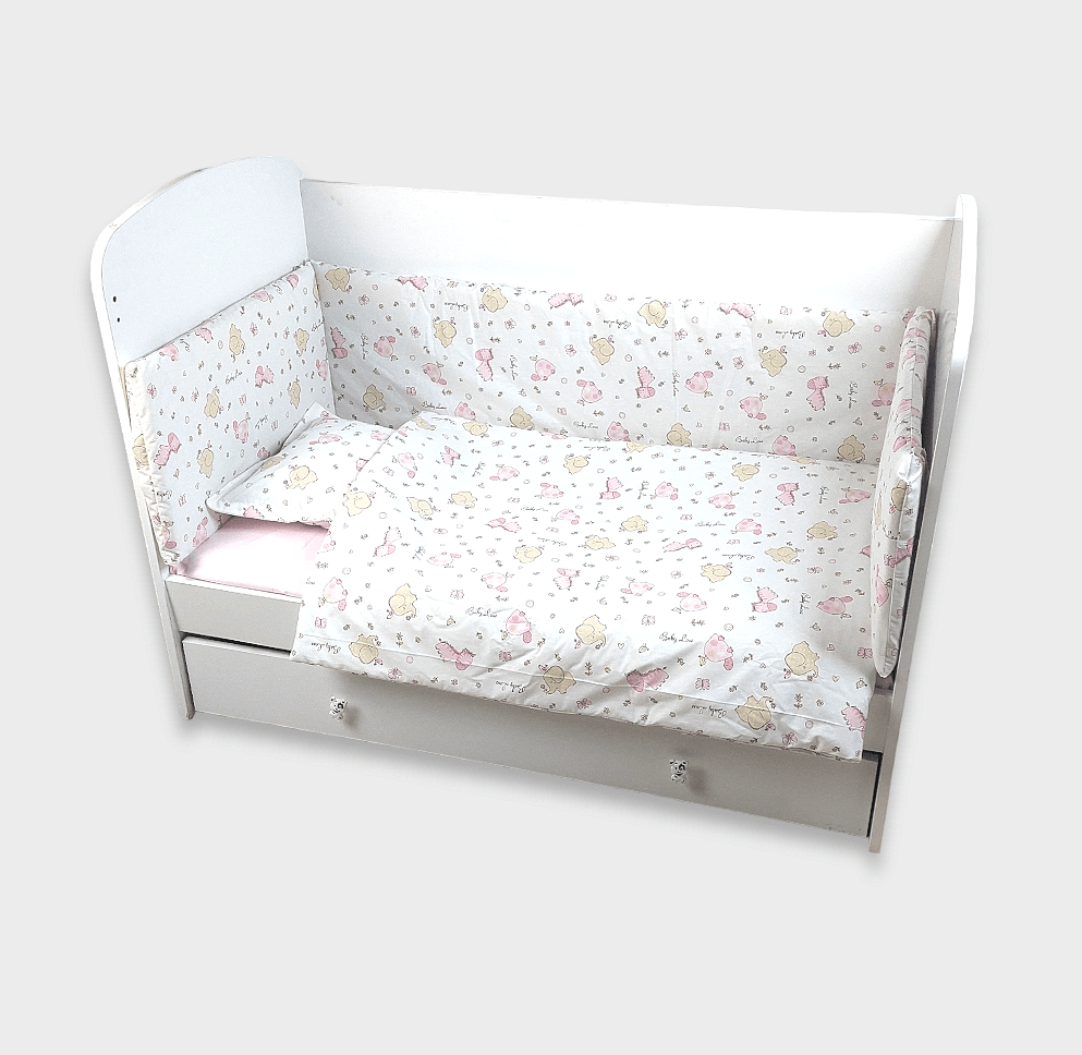 Обиколник За Бебешка Кошара 60х120 См. Розови Зебри И Слончета Rainy