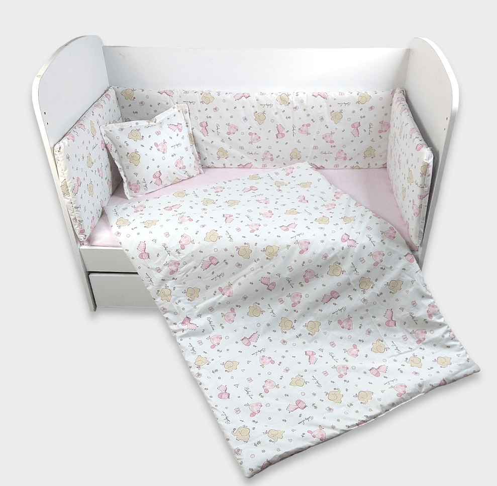 Обиколник За Бебешка Кошара 60х120 См. Розови Зебри И Слончета Rainy