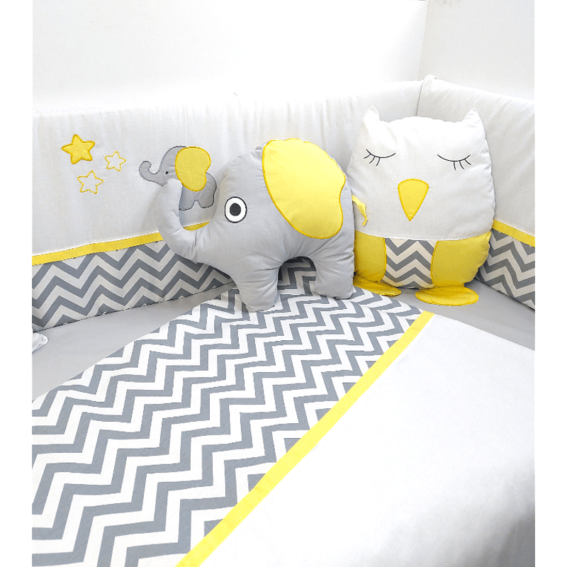 Protecție pentru pătuț Rainy Baby 60x120 cm. Elefant și Bufniță