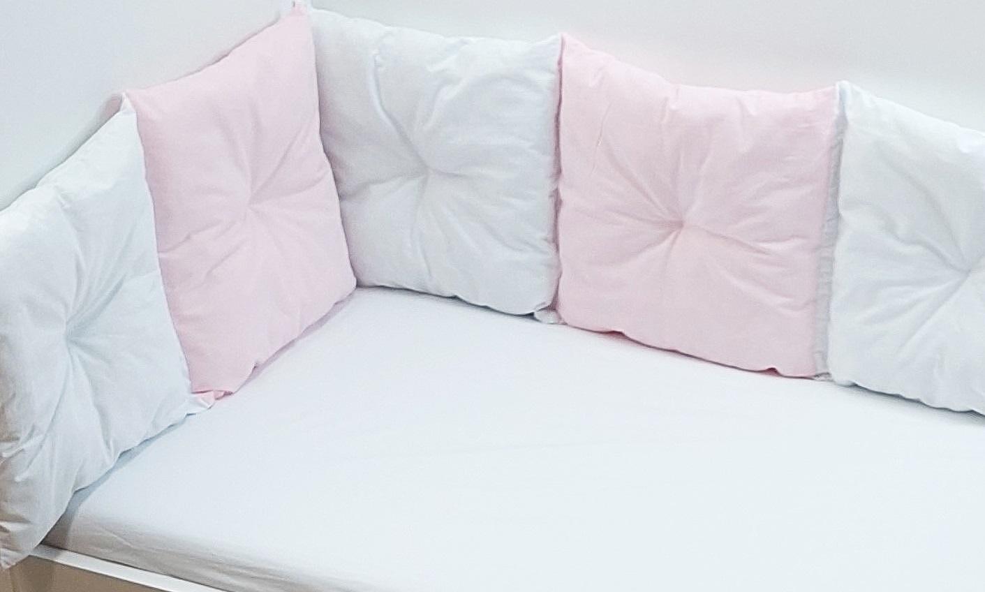 Rainy Обиколник за бебешка кошара 60х120 см. тип възглавнички Бял/Розов