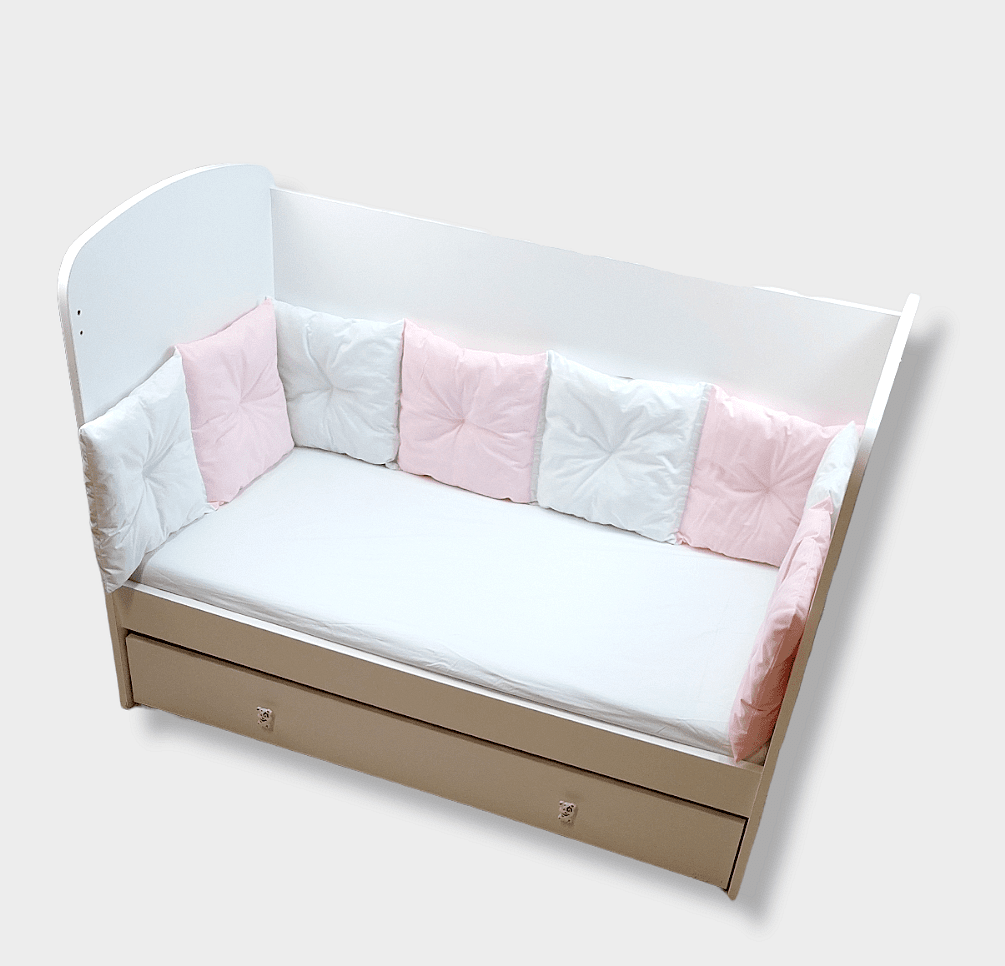 Rainy Обиколник за бебешка кошара 60х120 см. тип възглавнички Бял/Розов