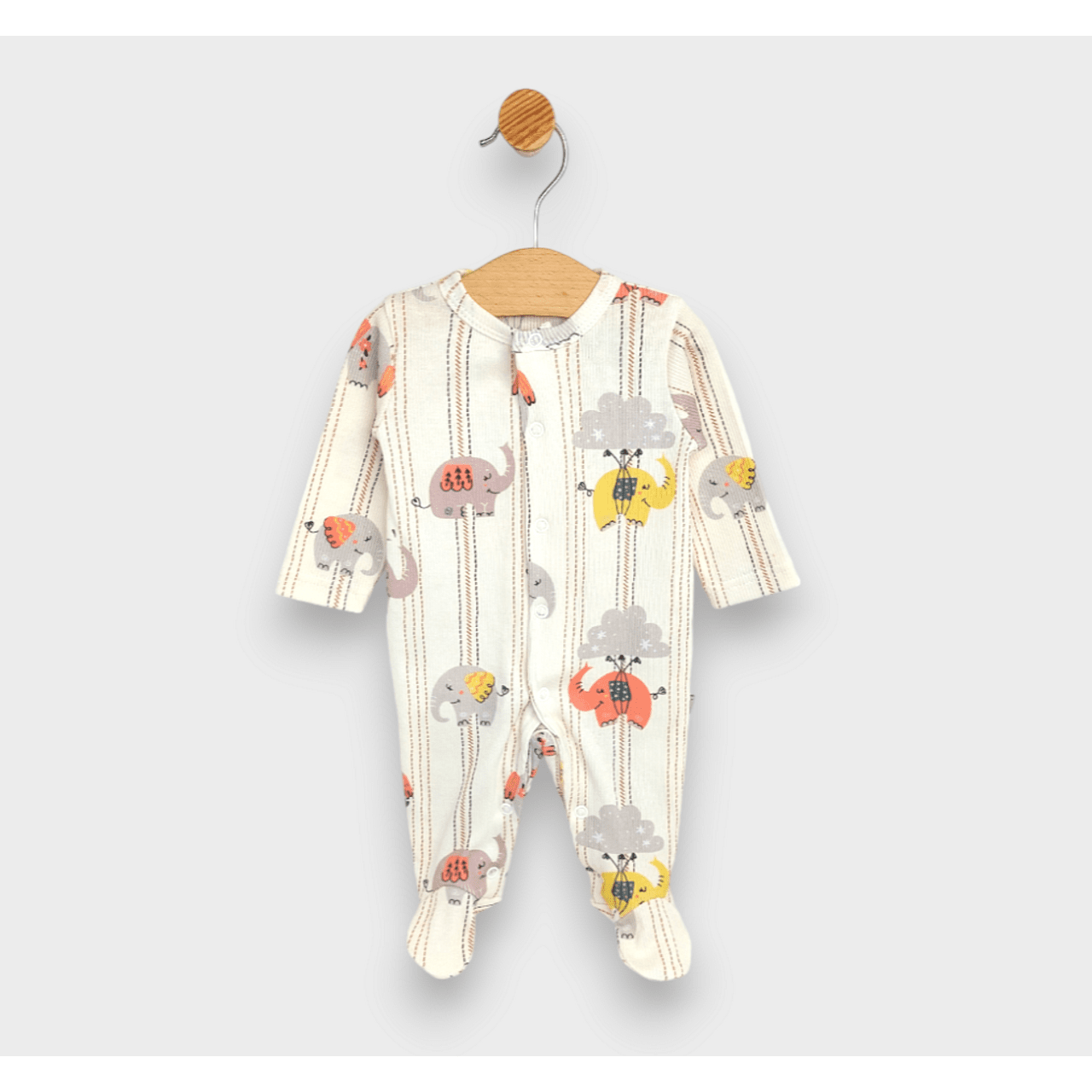 Salopă premium pentru bebeluși cu imprimeu elefanti, mânecă lungă, 48-74 cm, culoare piersic
