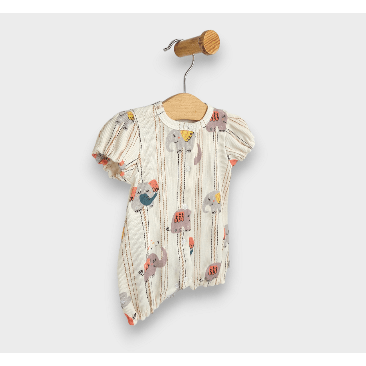 Salopetă premium pentru bebeluși, model elefant, cu mânecă scurtă, 56-80 cm, culoare piersică