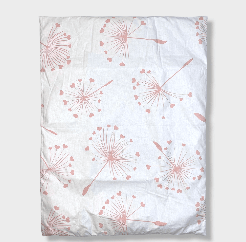 Set de lenjerie de pat pentru cărucior Rainy, 5 piese, model de păpădii roz de lux, vară