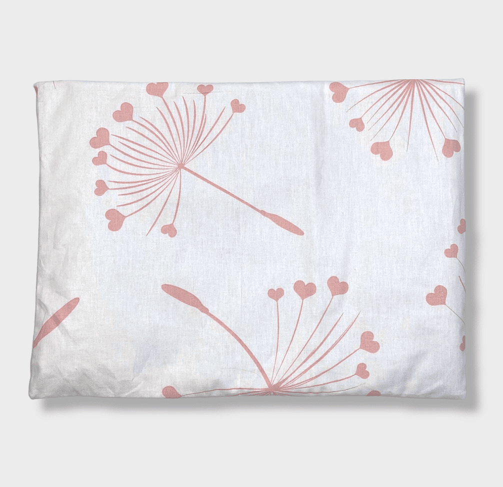 Set de lenjerie de pat pentru cărucior Rainy, 5 piese, model de păpădii roz de lux, vară