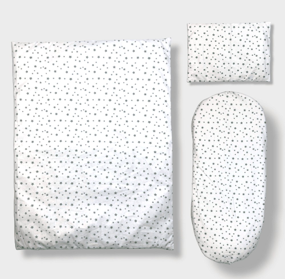 Rainy Спален Комплект За Количка 5 Части Лукс Мента Звезди Лято