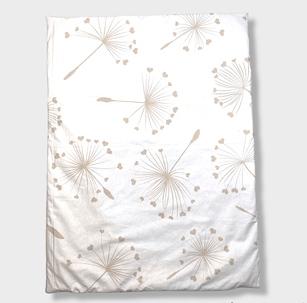 Set de lenjerie de pat pentru cărucior Rainy, 5 piese, model luxos, bej, păpădii, vară