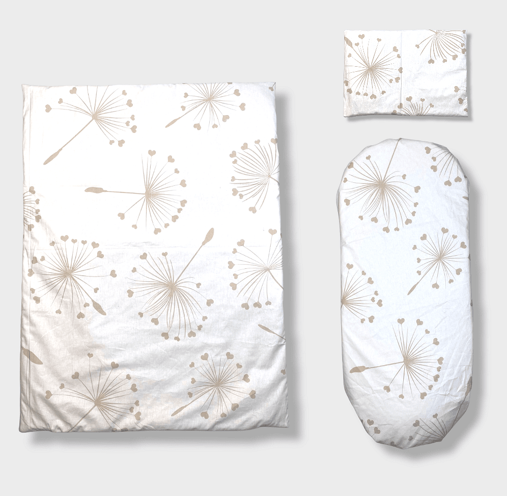 Rainy Спален Комплект За Количка 5 Части Лукс Бежови Глухарчета Лято