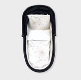 Set de lenjerie de pat pentru cărucior Rainy, 5 piese, model luxos, bej, păpădii, vară