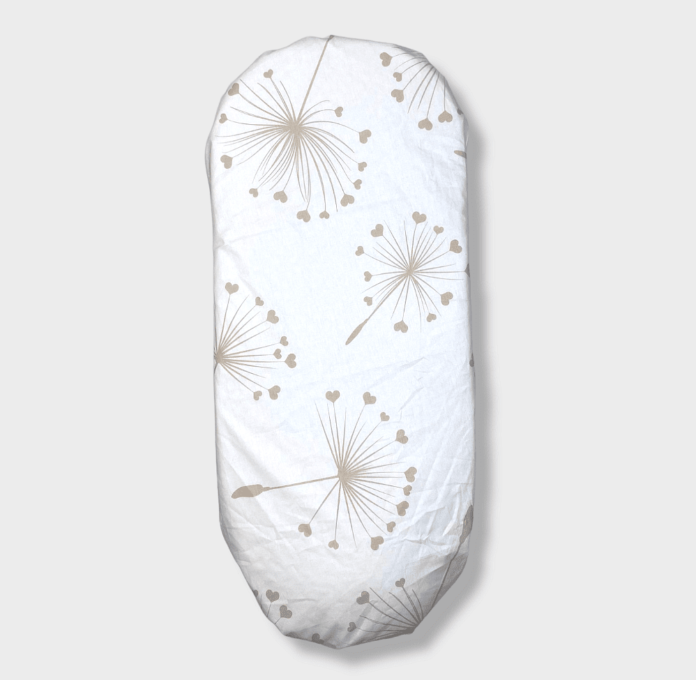 Set de lenjerie de pat pentru cărucior Rainy, 5 piese, model luxos, bej, păpădii, vară