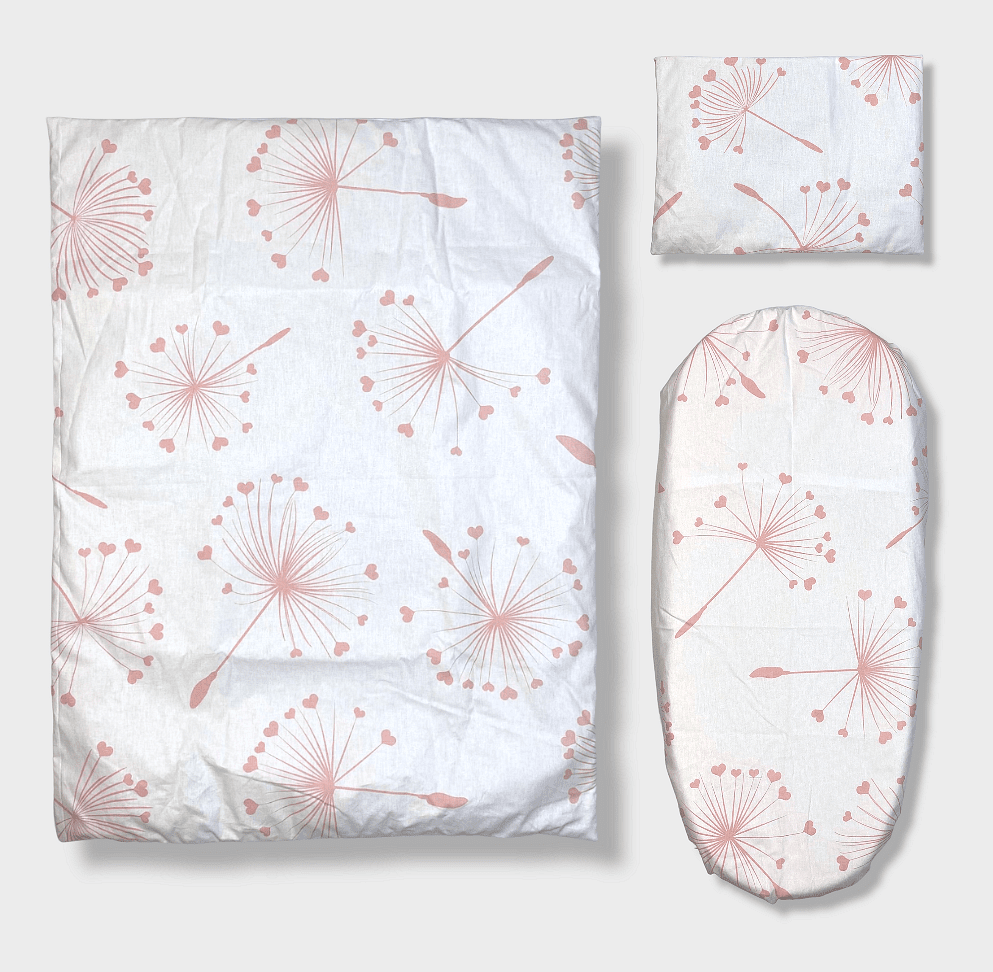 Rainy Спален комплект за количка 6 части Лукс Розови глухарчета