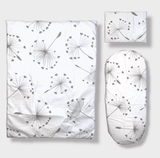 Set de lenjerie de pat pentru cărucior Rainy, 5 piese, model luxos, păpădii maro, vară