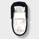 Set de lenjerie de pat pentru cărucior Rainy, 5 piese, model luxos, păpădii maro, vară