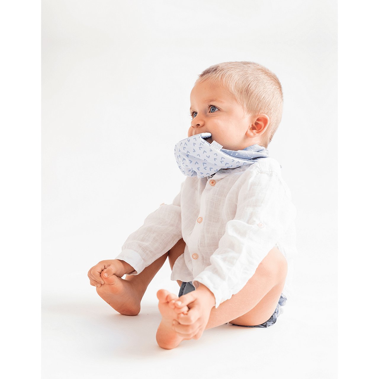 Бебешки Двулицев Лигавник Бандана С Гризалка Blue Saro Baby