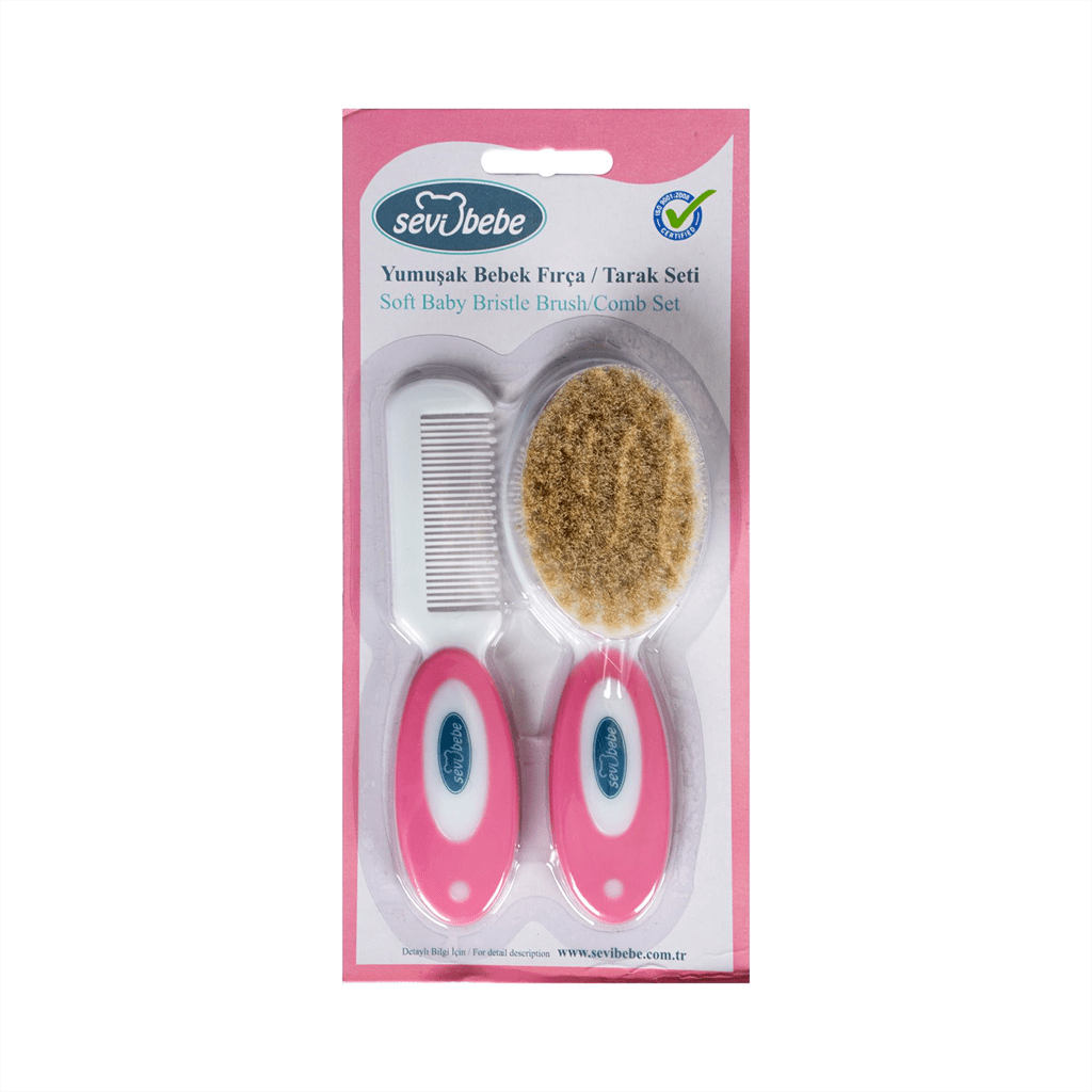 Комплект Гребен И Четка С Естествен Късъм Розов 401 Sevi Baby