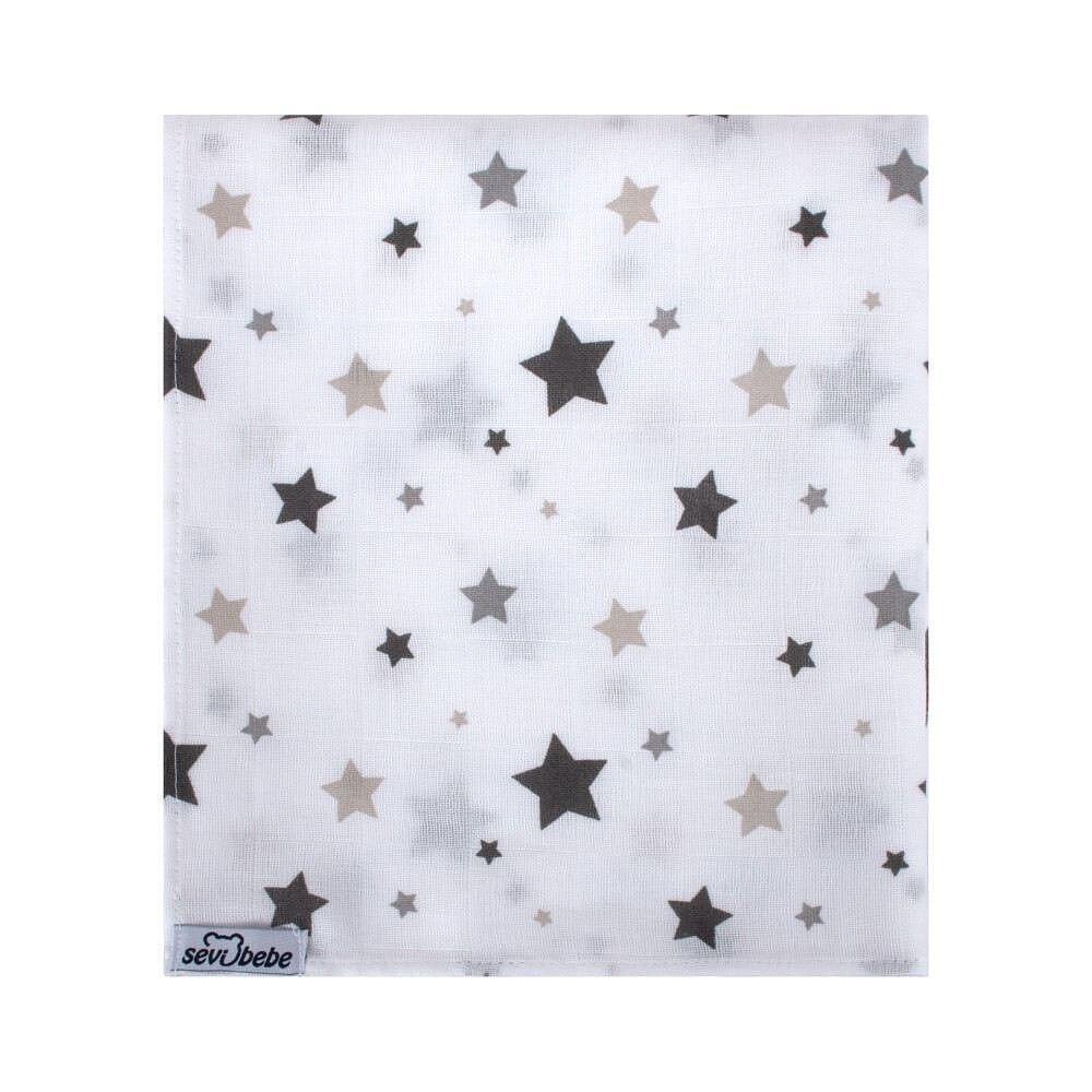 Муселинова Пелена 100x100 Cm Падащи Сиви Звезди 353 140 13 Sevi Baby