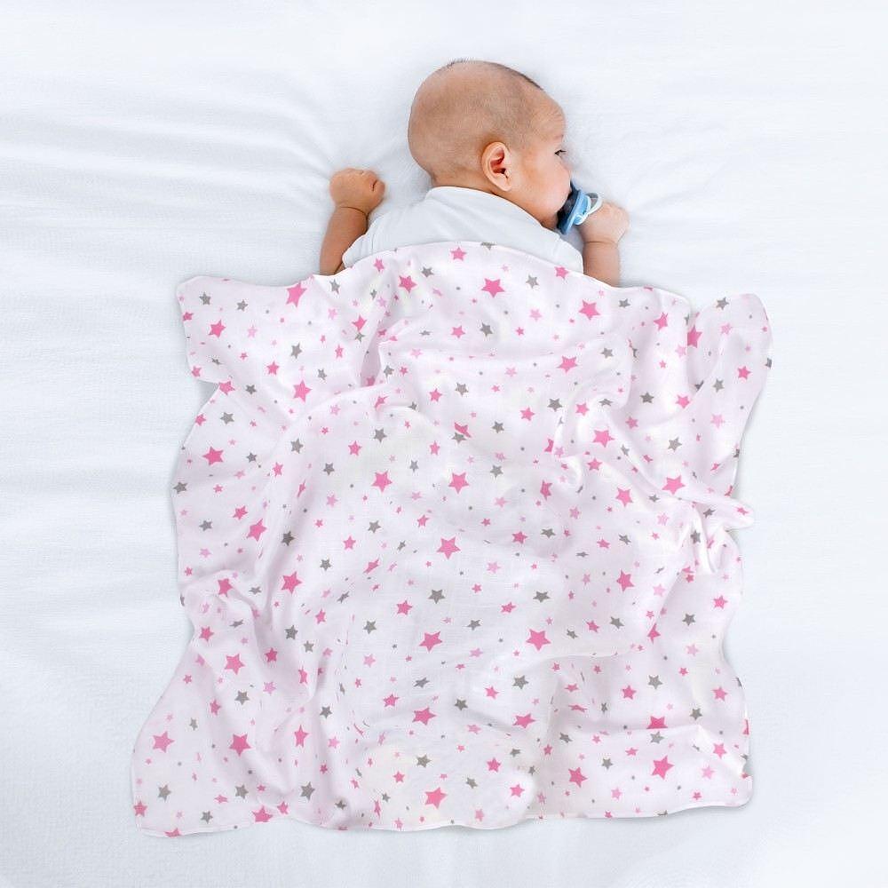 Муселинова Пелена 100x100 Cm Падащи Розови Звезди 353 140 2 Sevi Baby