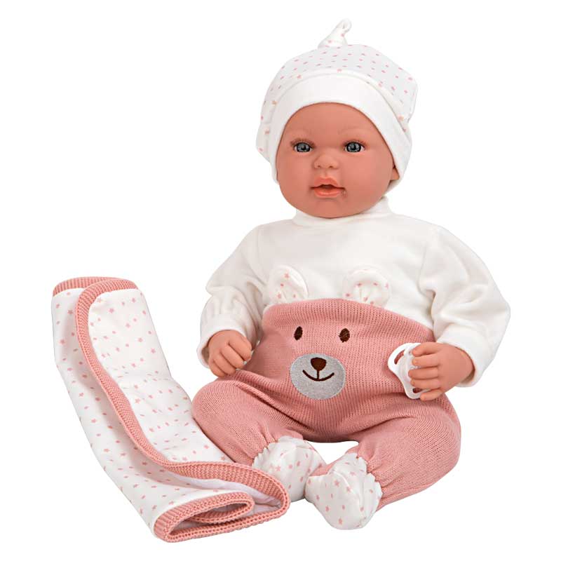 Păpușa Râzătoare Missy cu Scutec Roz - 45 Cm